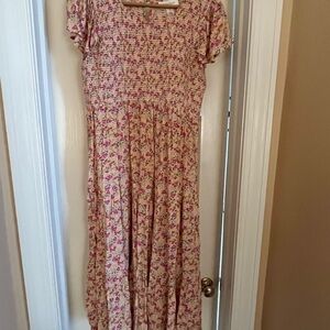 Motherhood Maternity Cream Maxi Dress with Pink Floral Print